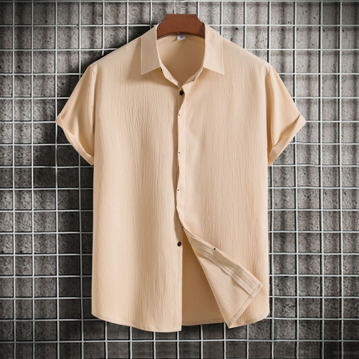 Camisa Solta em Algodão e Linho de Manga Curta