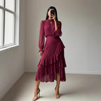 Vestido Midi com Folhos e Pregas - Veron&Co