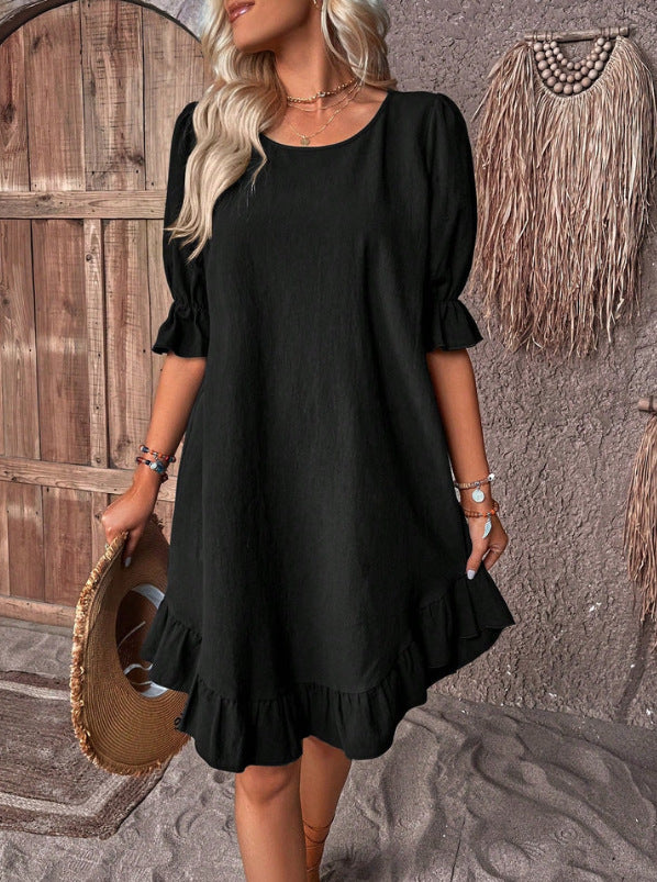 Vestido em Algodão e Linho com Inspiração Vintage e Corte Evasê - Veron&Co