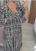Vestido Longo com Estampado e Decote em V - Veron&Co