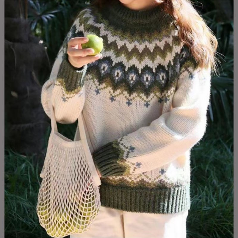 Two-Tone Round-Neck Sweater