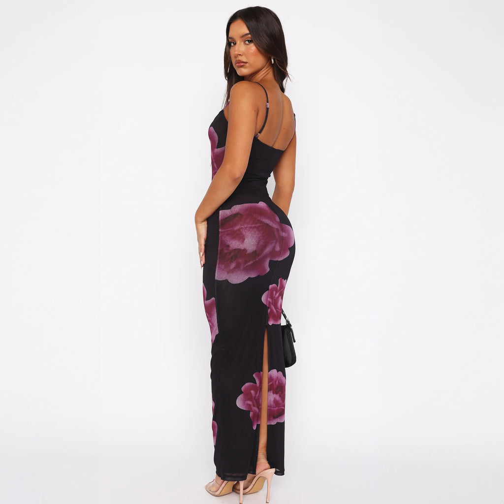 Vestido em Tule com Estampado e Costas Nuas - Veron&Co