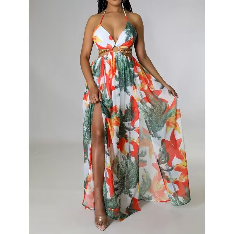 Vestido Longo com Estampado Floral e Costas Nuas - Veron&Co