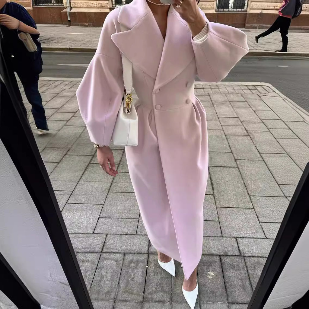 Long Coat with Puff Sleeves and Lapels