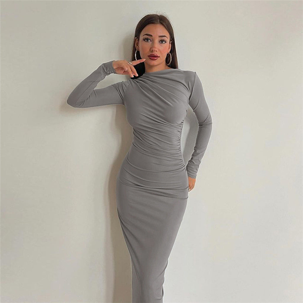 Vestido com Decote Redondo e Manga Comprida - Veron&Co