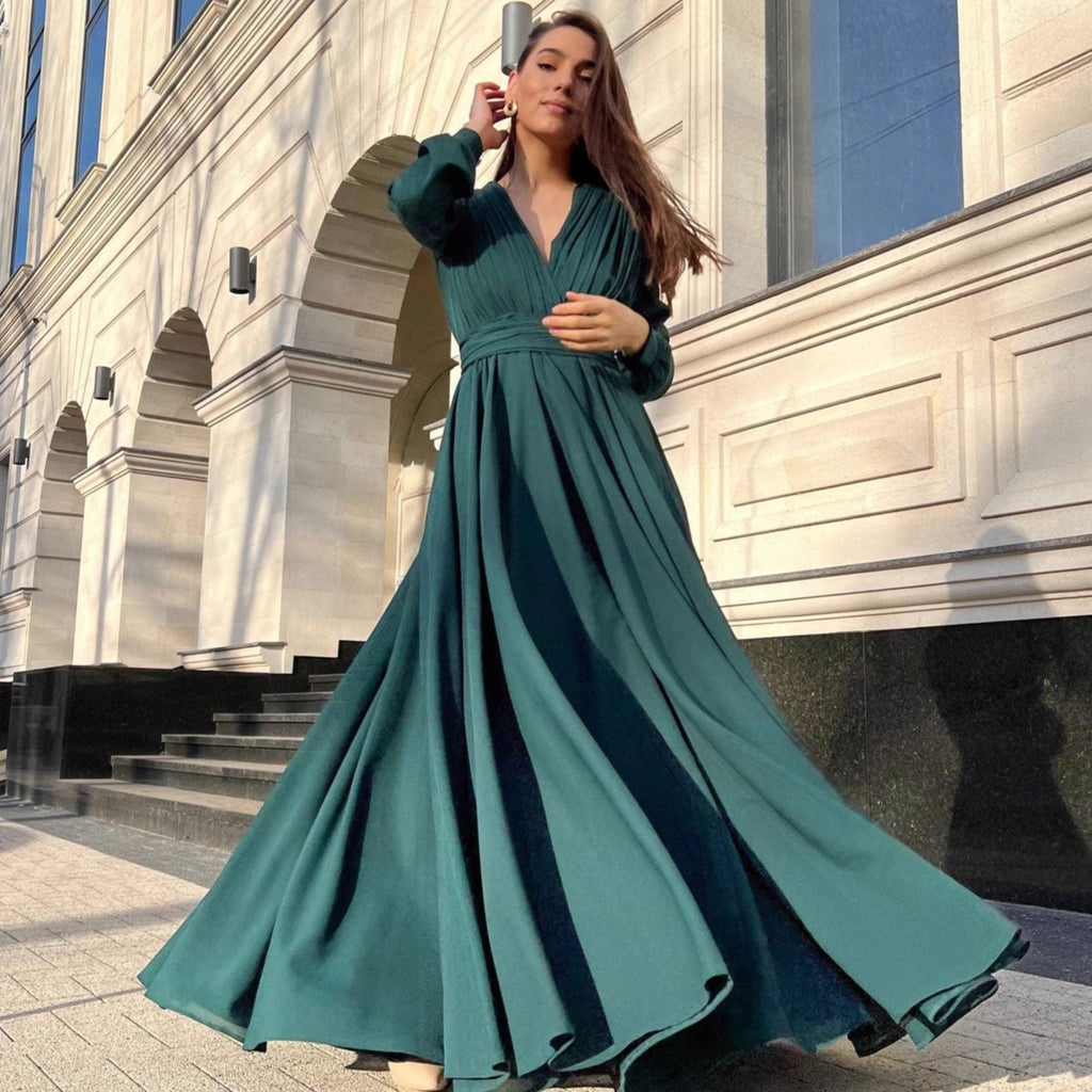 Vestido com Pregas e Manga Comprida - Veron&Co