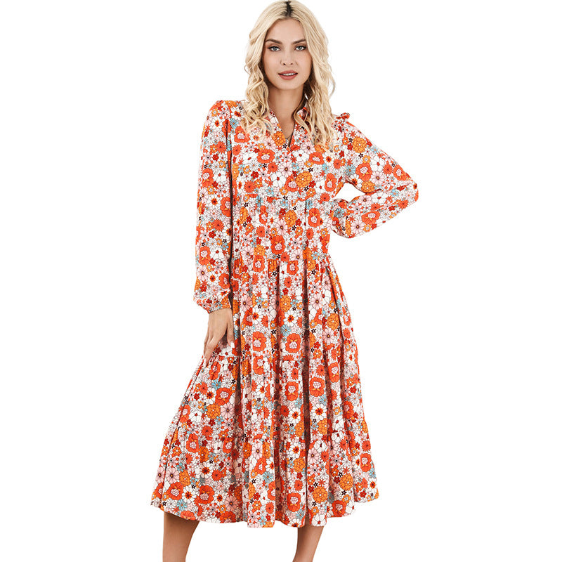 Vestido Longo com Estampado e Folhos - Veron&Co