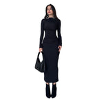Vestido com Decote Redondo e Manga Comprida - Veron&Co