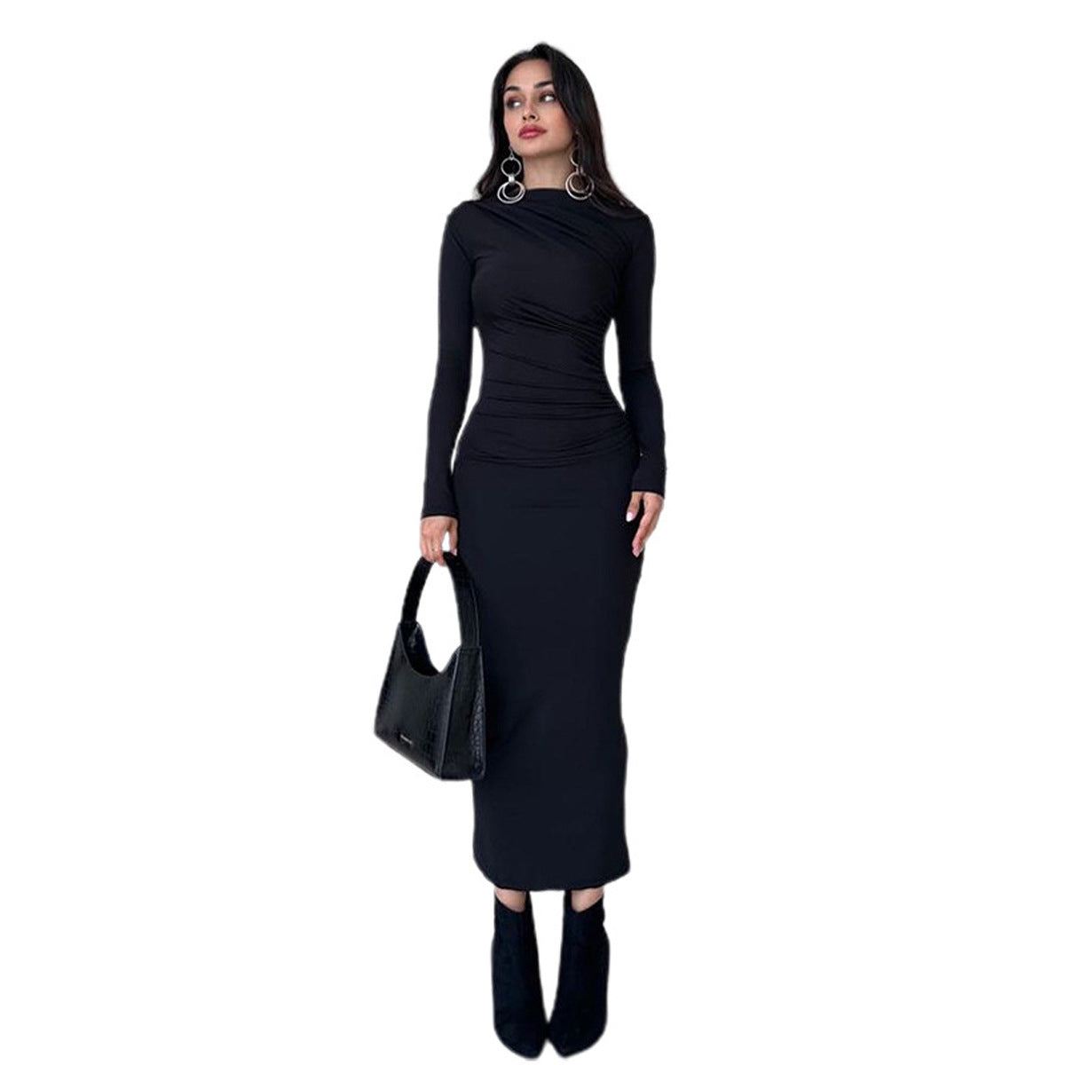 Vestido com Decote Redondo e Manga Comprida - Veron&Co