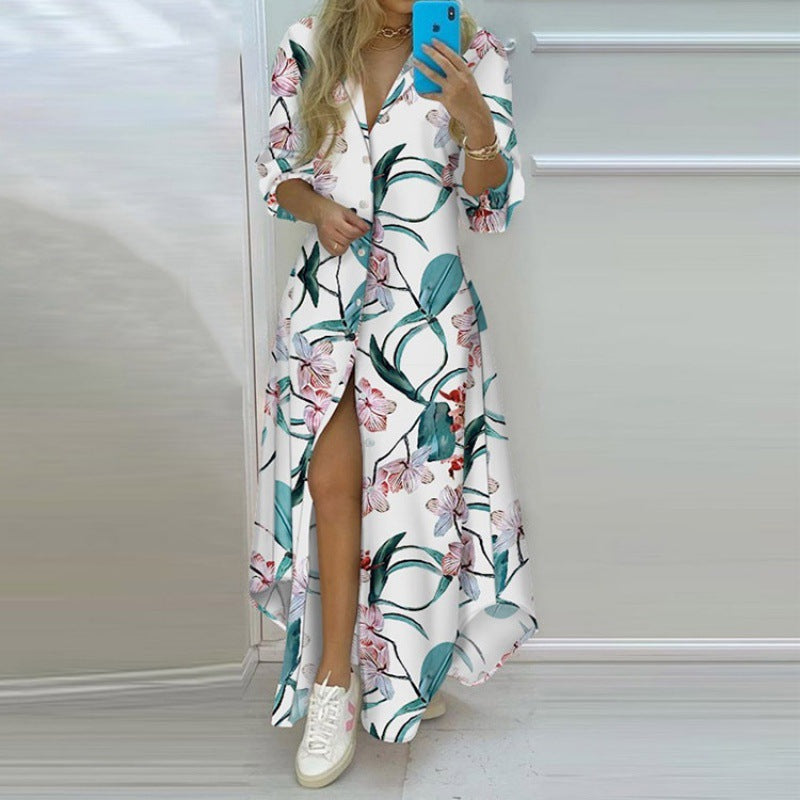 Vestido Longo com Estampado e Abertura Lateral - Veron&Co