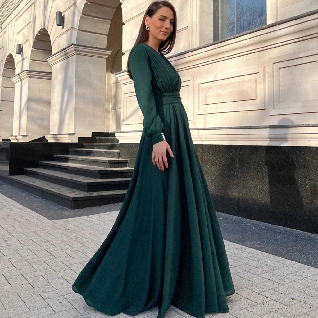 Vestido com Pregas e Manga Comprida - Veron&Co