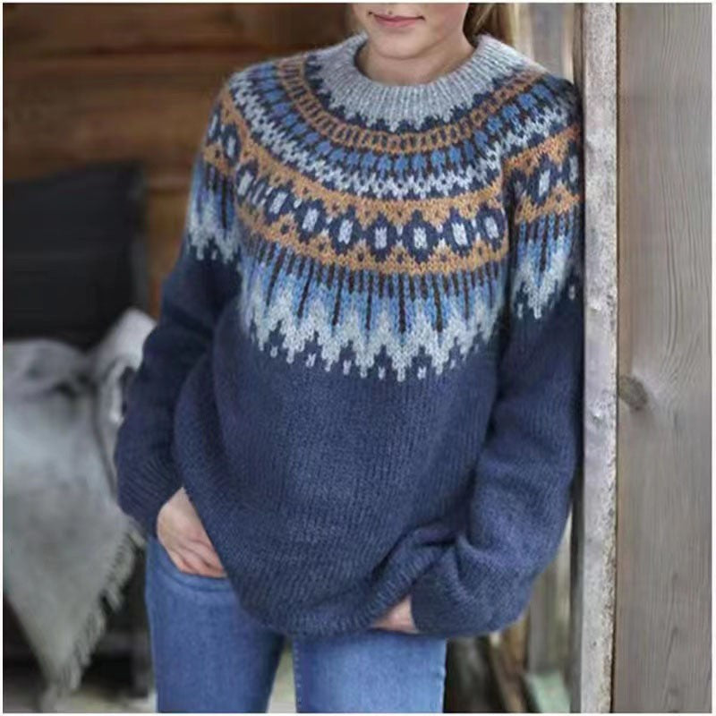 Two-Tone Round-Neck Sweater