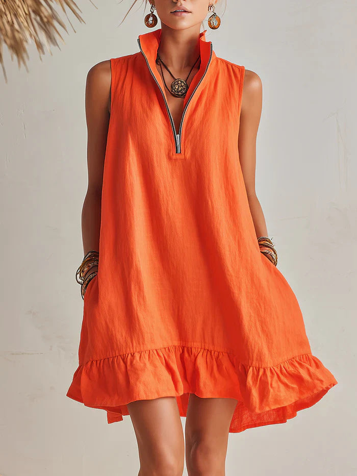 Vestido em Algodão com Decote em V e Sem Mangas - Veron&Co