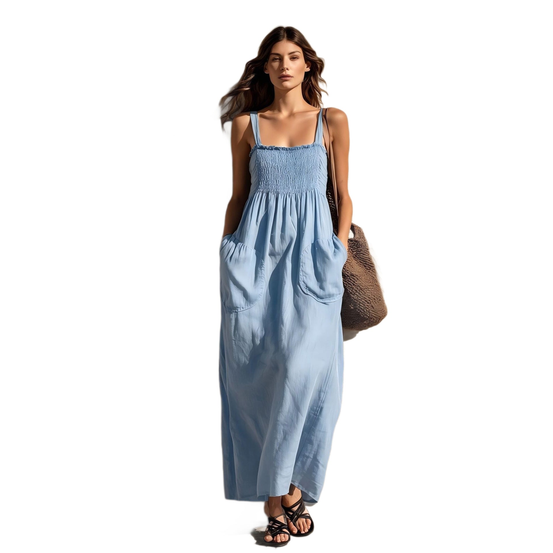 Vestido Longo em Algodão com Alças Finas - Veron&Co