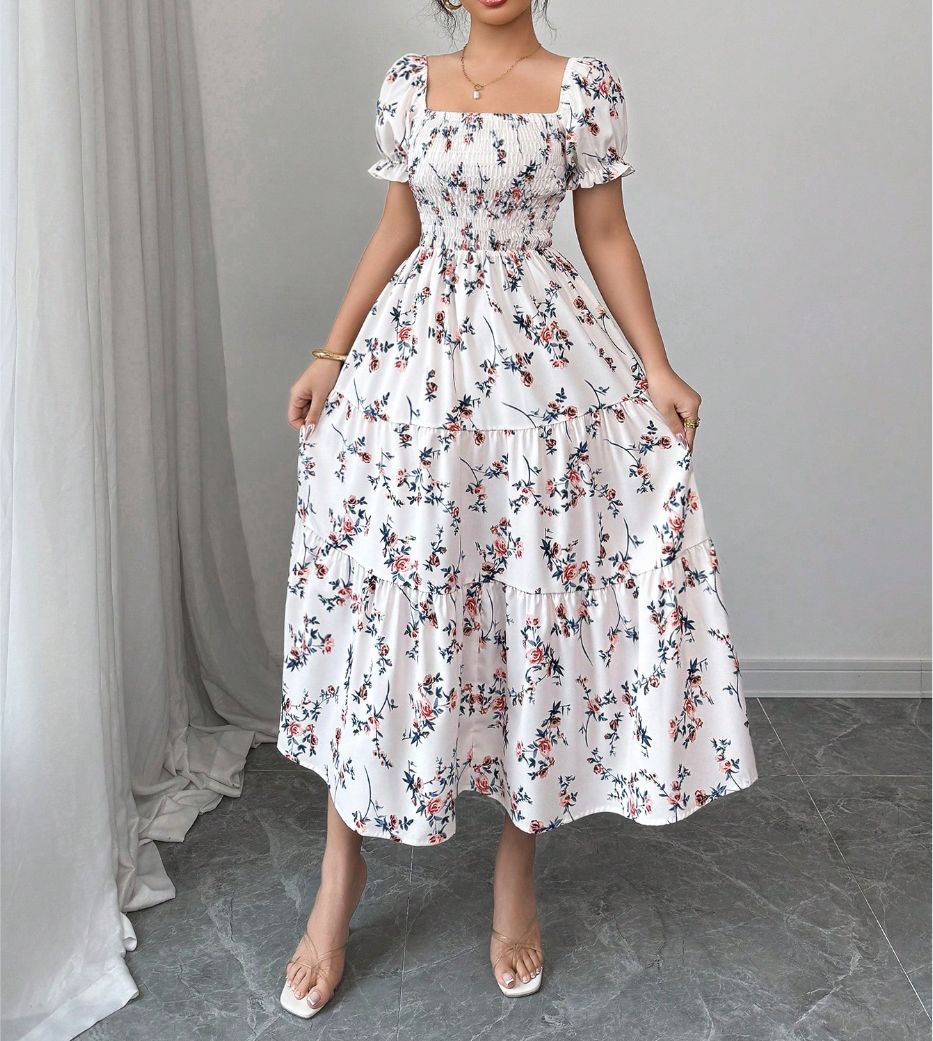Vestido Longo com Estampado e Corte Evasê - Veron&Co