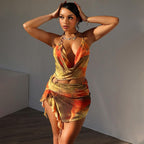 Vestido em Renda com Estampado e Costas Nuas - Veron&Co