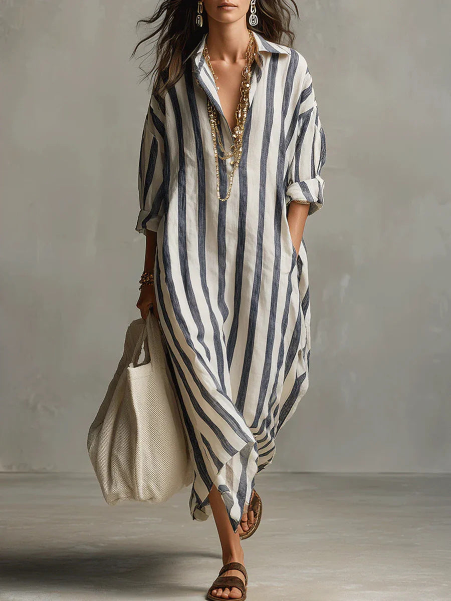 Vestido com Riscas e Corte Camiseiro - Veron&Co