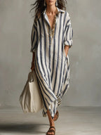Vestido com Riscas e Corte Camiseiro - Veron&Co