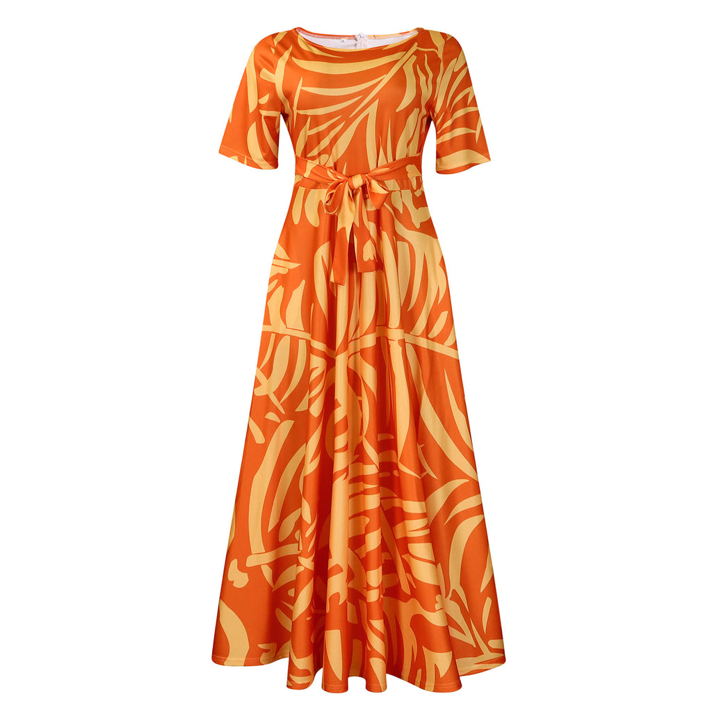 Vestido com Laço Na Cintura e Manga Curta - Veron&Co