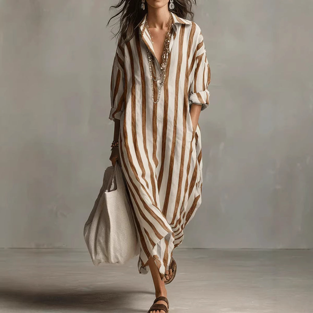 Vestido com Riscas e Corte Camiseiro - Veron&Co