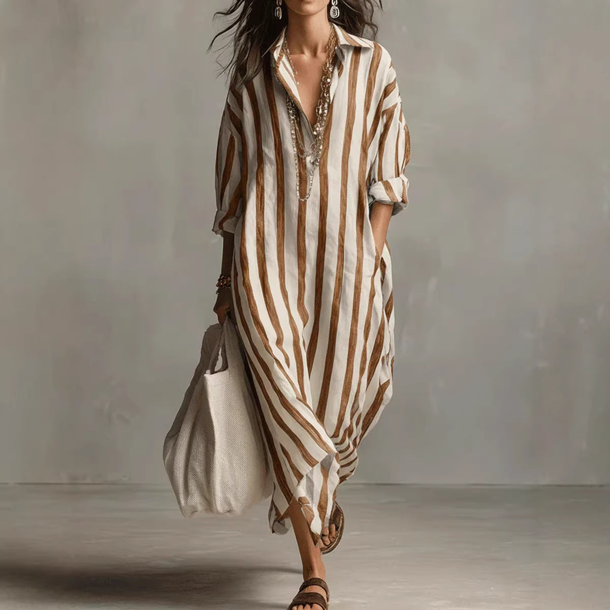 Vestido com Riscas e Corte Camiseiro - Veron&Co