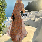 Vestido Longo com Estampado e Pregas - Veron&Co