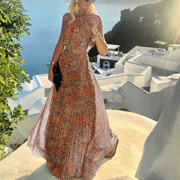 Vestido Longo com Estampado e Pregas - Veron&Co