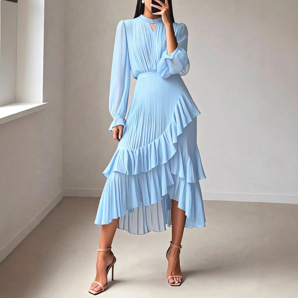 Vestido Midi com Folhos e Pregas - Veron&Co