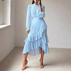 Vestido Midi com Folhos e Pregas - Veron&Co