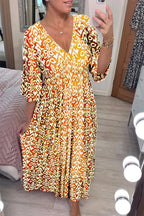 Vestido Longo com Estampado e Decote em V - Veron&Co