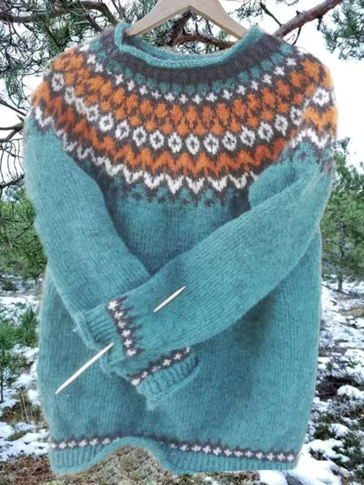 Two-Tone Round-Neck Sweater