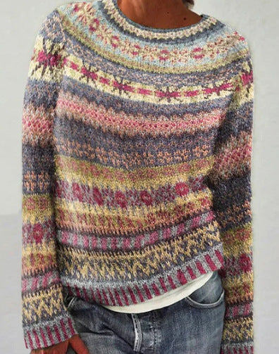 Two-Tone Round-Neck Sweater