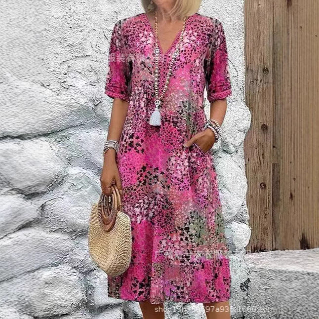 Vestido Longo em Renda com Decote em V e Manga Curta - Veron&Co