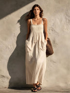 Vestido Longo em Algodão com Alças Finas - Veron&Co