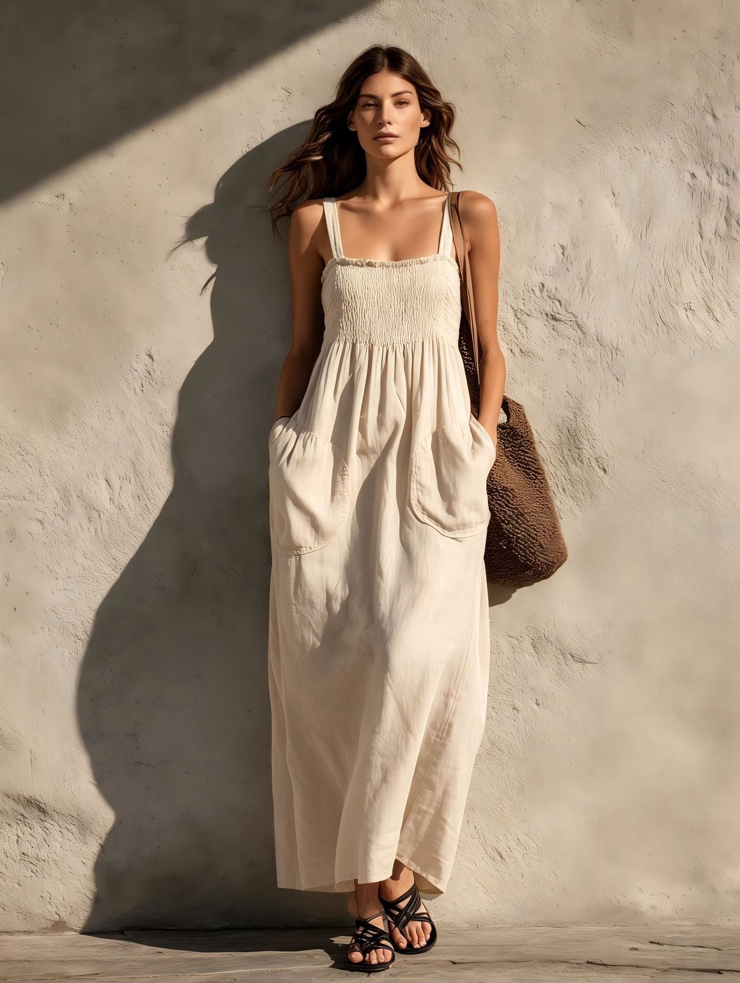 Vestido Longo em Algodão com Alças Finas - Veron&Co
