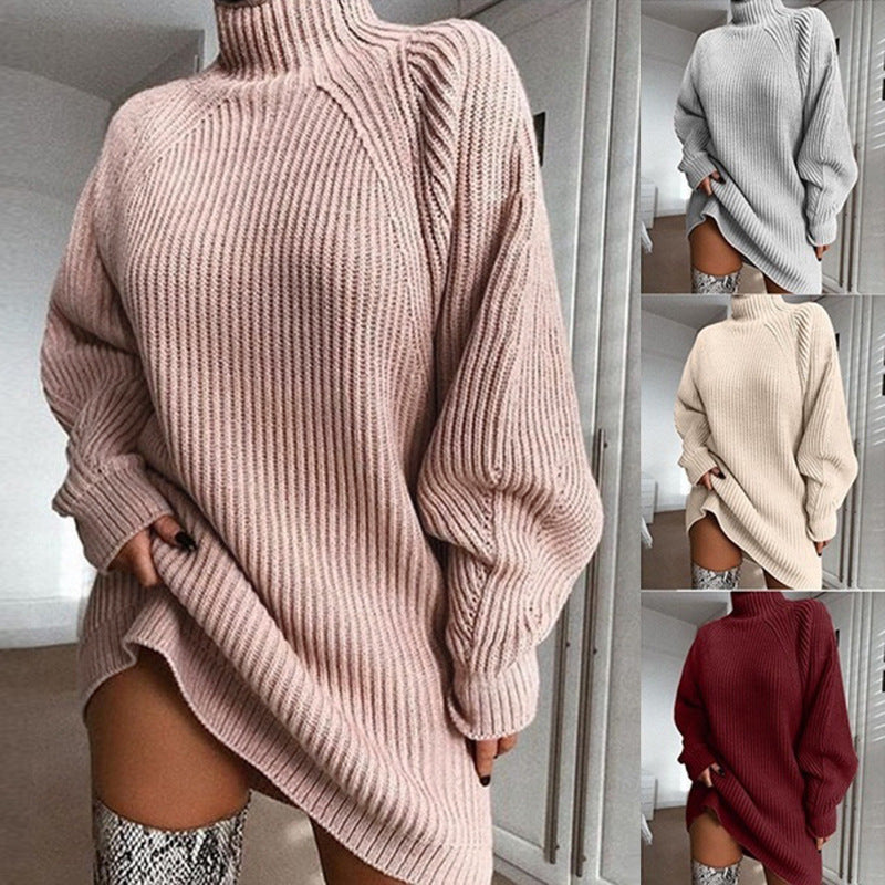 Vestido de malha gola alta raglan para mulher