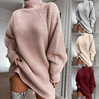 Vestido de malha gola alta raglan para mulher