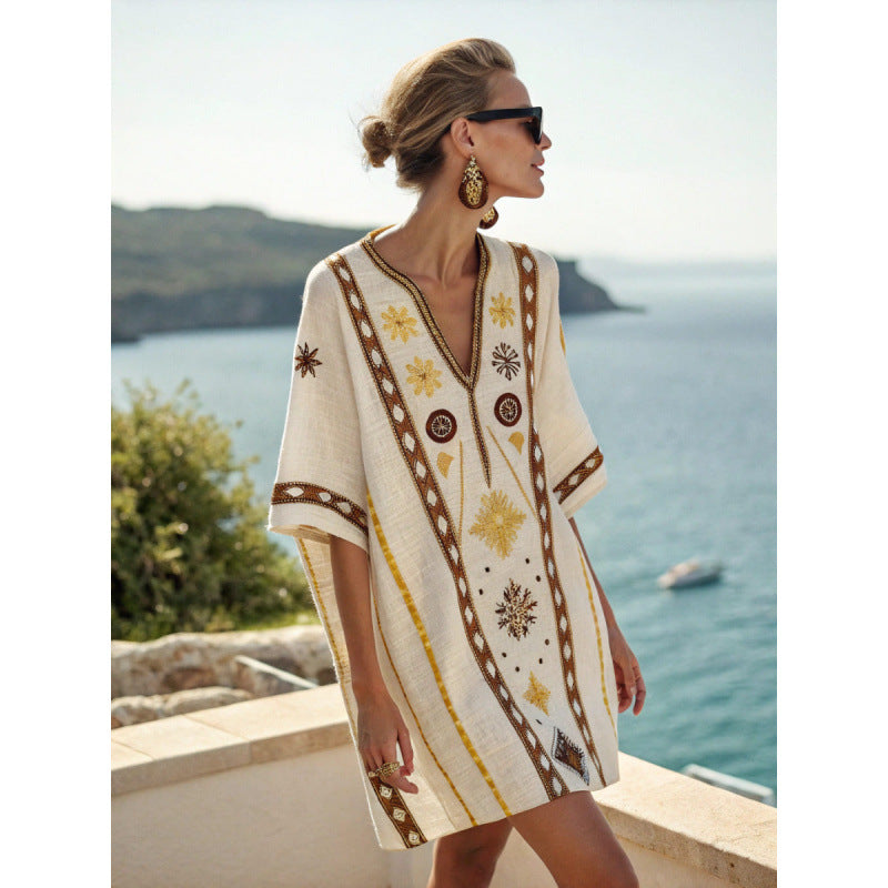 Vestido Midi com Estampado e Decote em V - Veron&Co