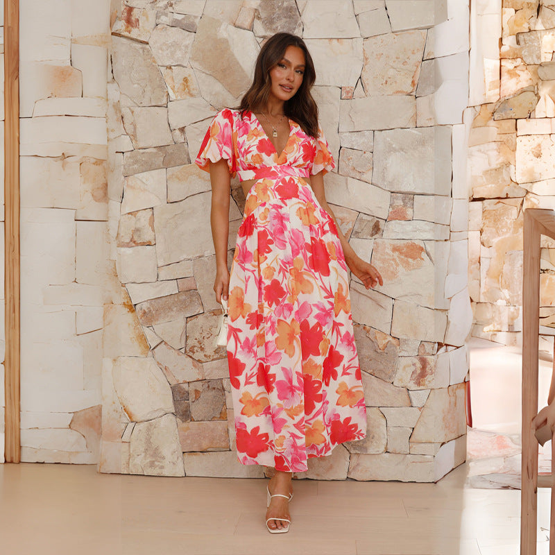 Vestido com Estampado Floral e Corte Evasê - Veron&Co