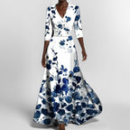 Vestido Longo com Estampado e Marcação de Cintura - Veron&Co