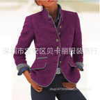 Color-Block Buttoned Wool Coat