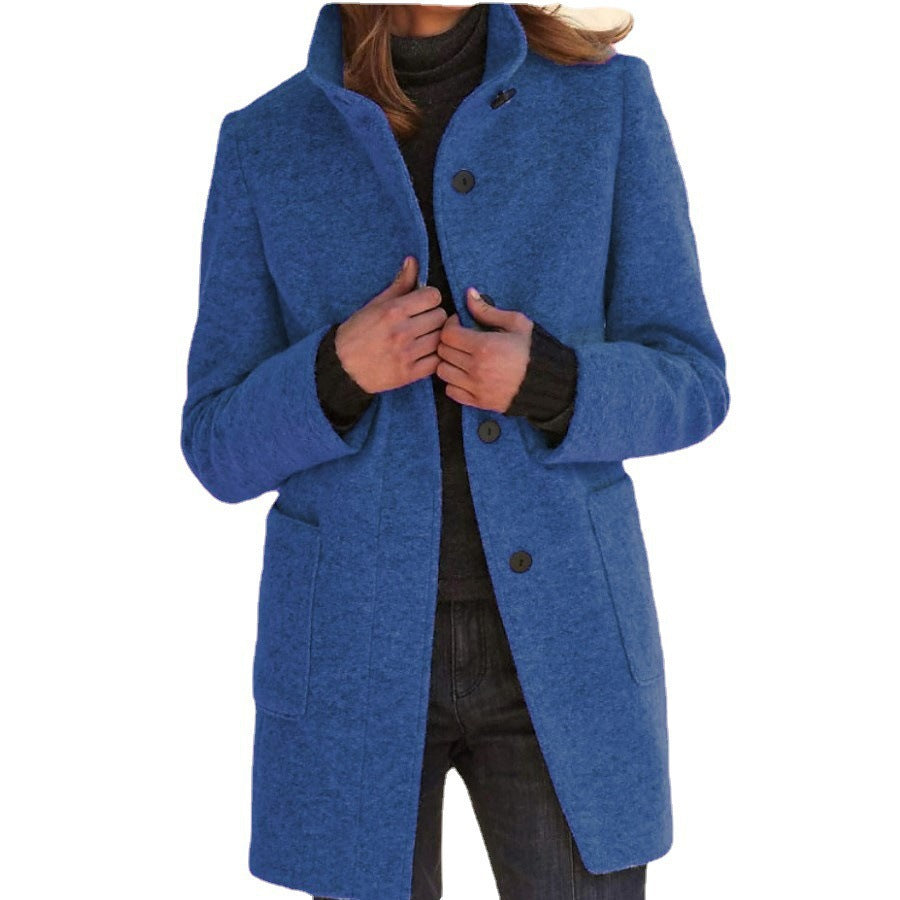Retro High-Neck Wool Coat