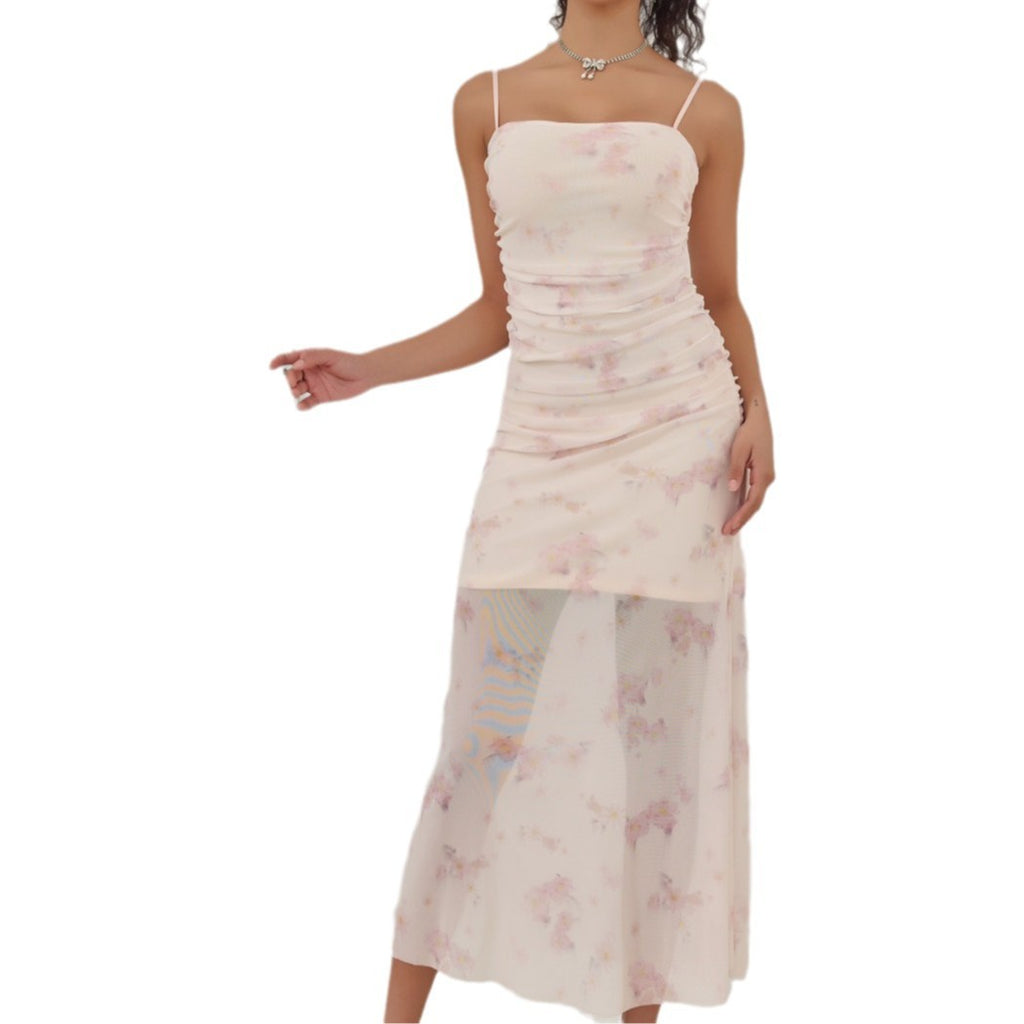 Vestido Longo com Estampado Floral e Pregas - Veron&Co