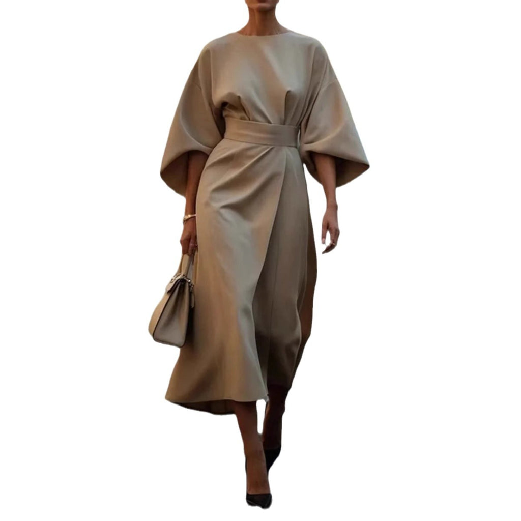 Vestido Longo com Marcação de Cintura e Manga Morcego - Veron&Co