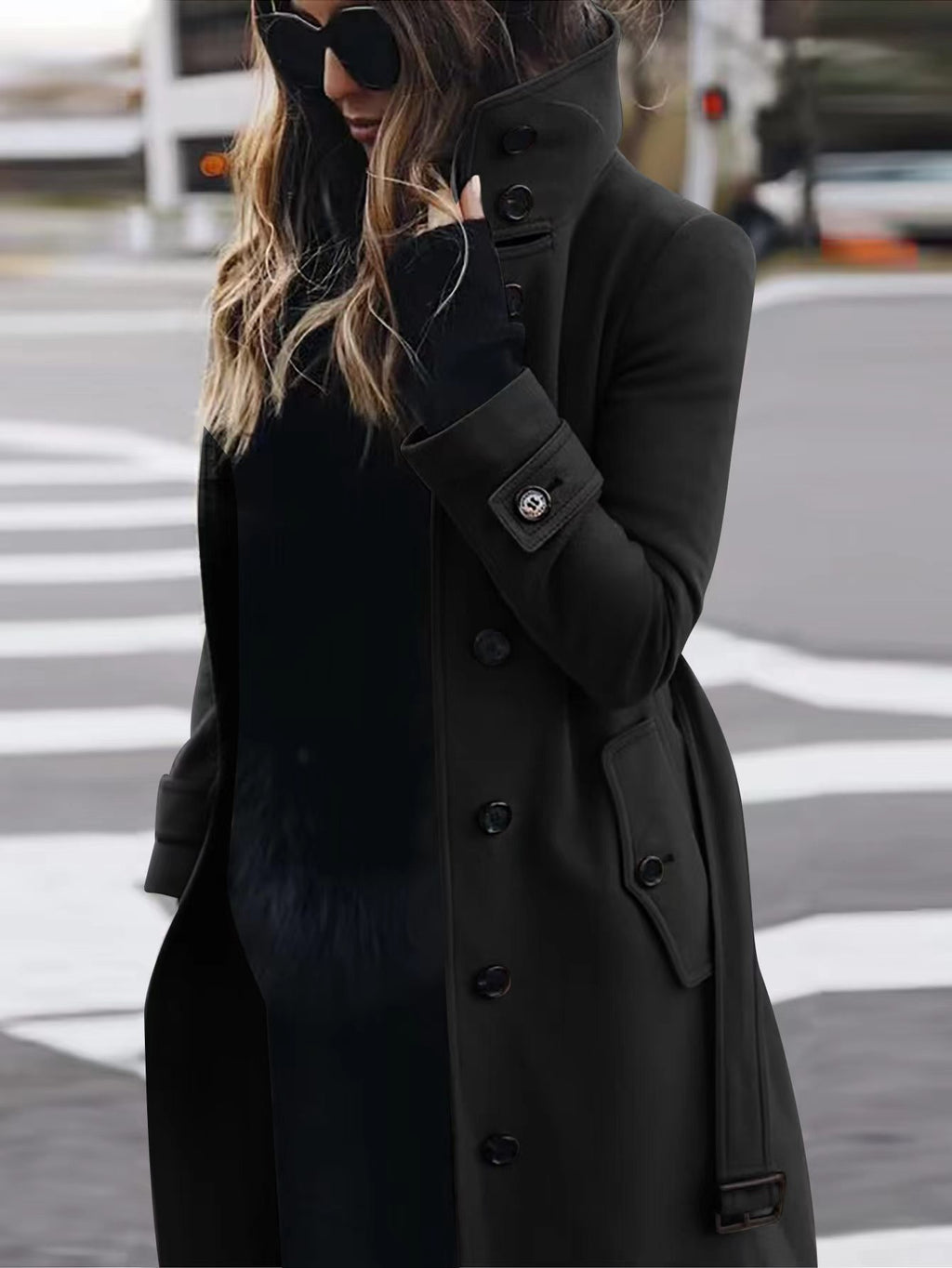 Wool Coat with Buttons and Classic Collar