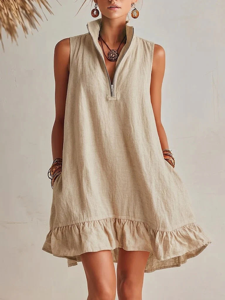 Vestido em Algodão com Decote em V e Sem Mangas - Veron&Co