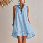Vestido em Algodão com Decote em V e Sem Mangas - Veron&Co