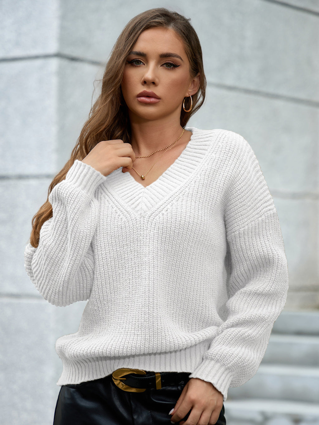 Plain V-Neck Sweater