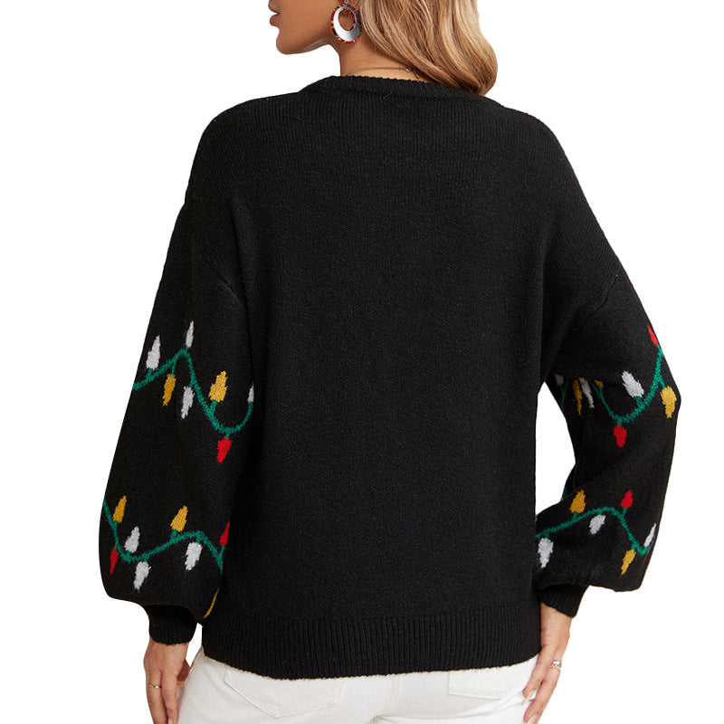 Camisola Malha Solta Padrão Festivo