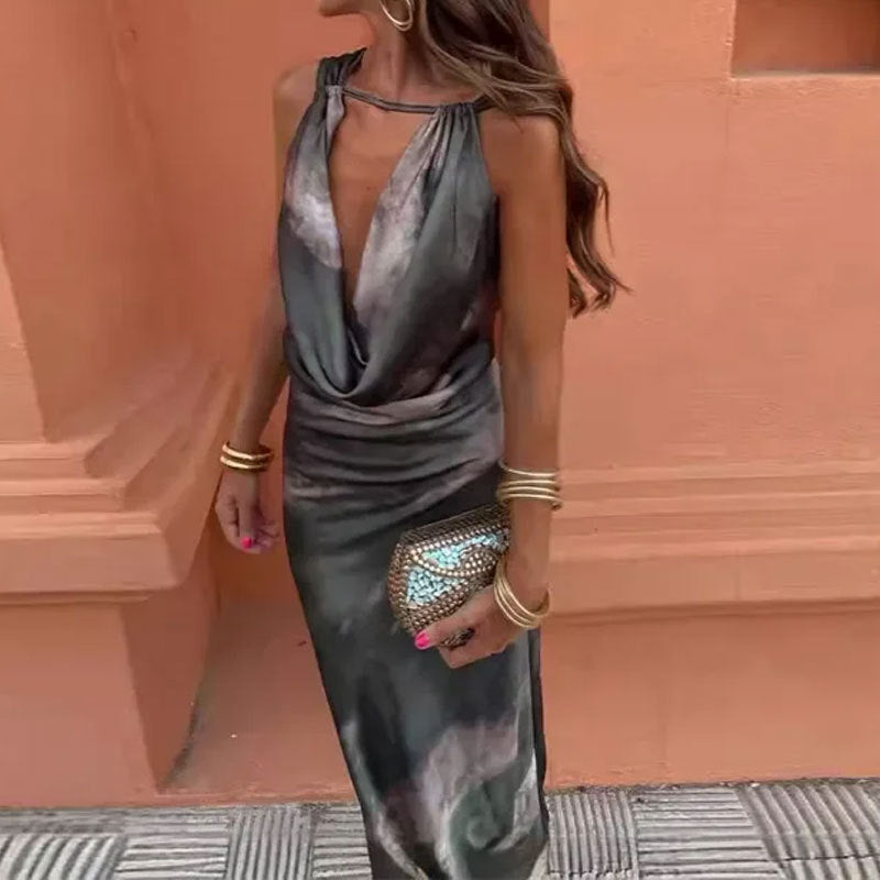 Vestido com Estampado e Costas Nuas - Veron&Co